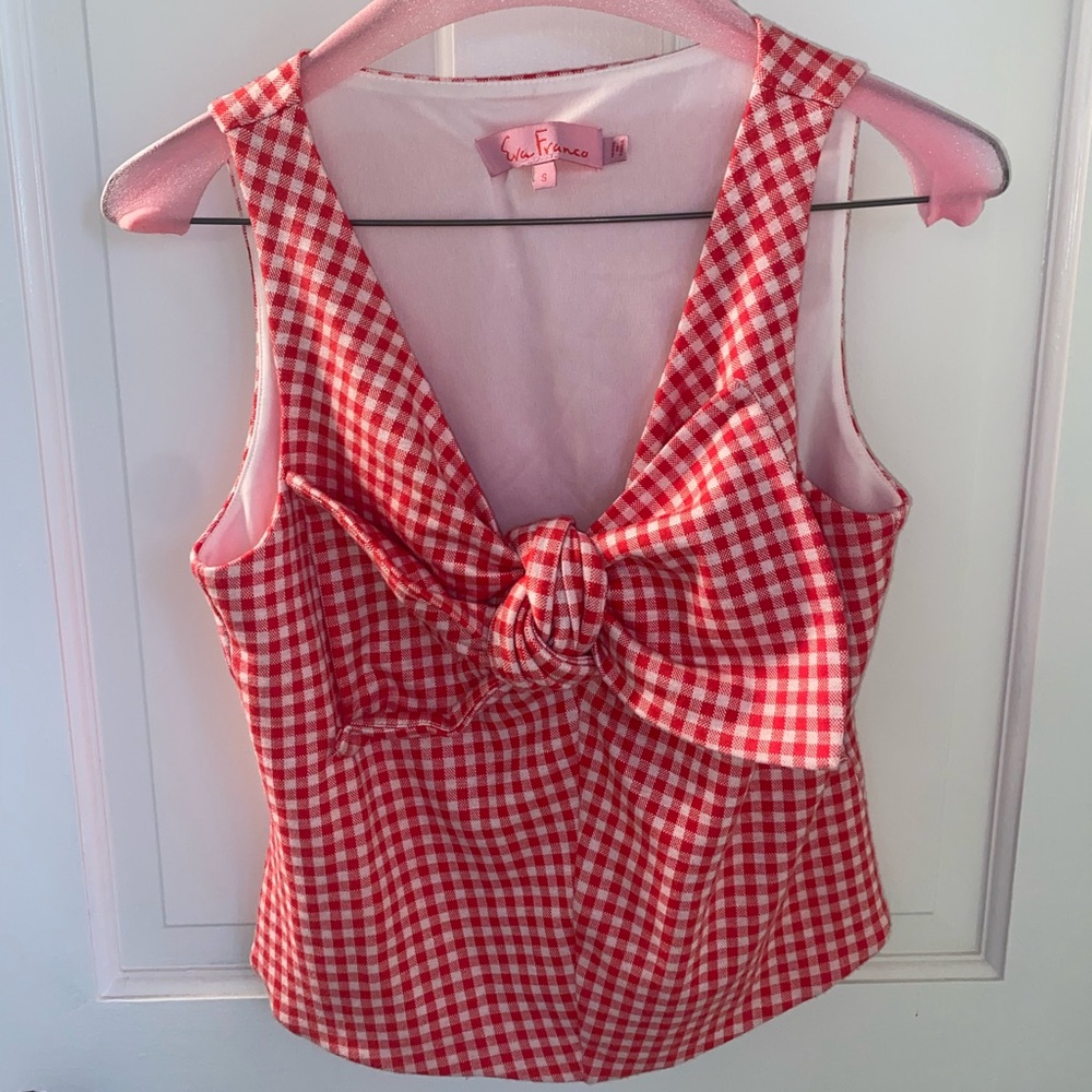 Gingham Sleeveless Plaid Bow Top - Picture 5 of 7